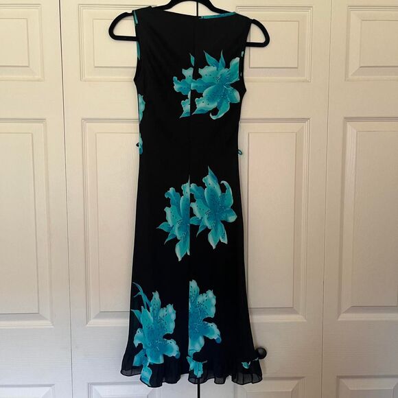 Vintage 90s Y2K Studio Soleil black floral sleeveless dress small made in USA - Picture 5 of 8